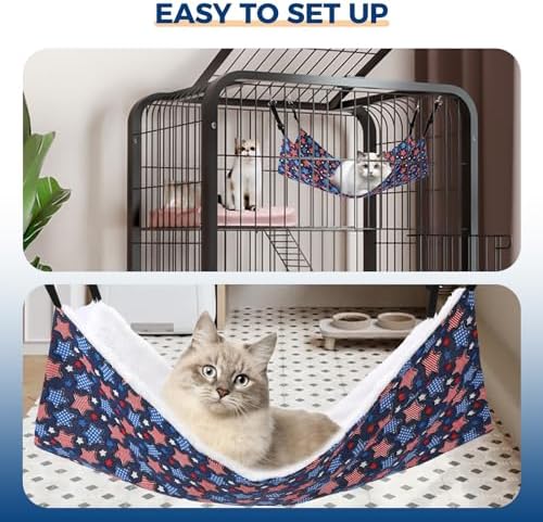 Admaison Cat Hammock for Cage Hanging Reversible 2Pack,Pet Hammock Bed Adjustable,Soft Sleeping Hammock for Cats,Ferret,Puppy,Rabbits,Small Animals (L, Stars)