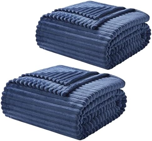 Nestl Blue Throw Blanket for Couch - Cozy Warm Fuzzy Blankets for Women, Set of 2 Small Fleece Throws for Girls - Navy Blue, 50 x 60 Inches