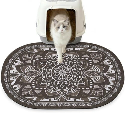Glittme 33"x22" Cat Litter Mat with Mesh Design - Non-Slip & Waterproof Litter Trapping Pad for Litter Box Soft Texture for Pets,Dark Brown