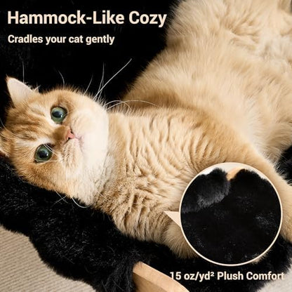 Solid Wood Cat Couch Bed for Indoor Cats, Modern Cat Sofa with Ultra-Soft Plush Surface Washable, Reclined Backrest, Elevated Elevated Cat Lounge Furniture for Small to Adult Pets, Sheen Black