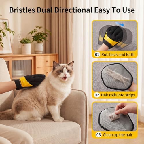 Pet Hair Removal Glove for Dogs & Cats, Reusable Pet Hair Remover Tool, Magic Brush Pet Hair Remover for Furniture, Carpet & Laundry, Non-Slip Five-Finger Pet Hair Glove for Dog Hair & Cat Hair