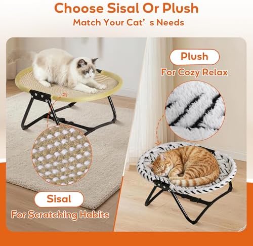 Foldable Elevated Cat Bed, Lightweight Hammock Cot, Natural Linen