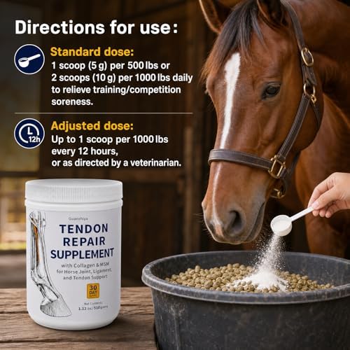 Tendon Repair Supplement Horse - Equine Tendon and Ligament Powder with Collagen, MSM, Supports Elasticity, Mobility and Recovery, 30 Day Supply