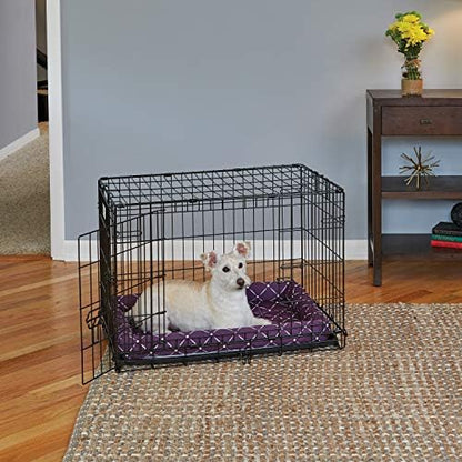 MidWest Homes for Pets 40230-PLD Quiet Time Couture Ashton Bolster Pet Bed, Intermediate Dog/30, Plum, Plum & White Diamond Pattern, 30-Inch