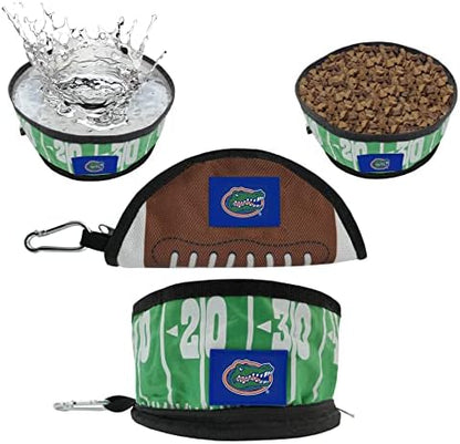 Pets First NCAA Florida Gators Collapsible Dog Travel Bowl, Food and Water Bowl for Dogs & Cats. Lightweight Leak-Proof Pet Bowl for Travel with Football Field & Pebble-Grain Design