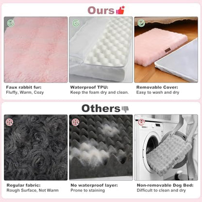 Orthopedic Dog Beds for XL Dogs, Fluffy Faux Rabbit Fur Pet Bed with Removable Washable Cover, Dog Bed Mat with Egg Crate Foam & Waterproof Lining, Anti Slip Bottom, Pink,44"x32"x4"