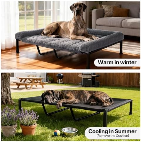 Veehoo Elevated Dog Bed with Fluffy Plush Bolster Cushion, Dog Couch Bed