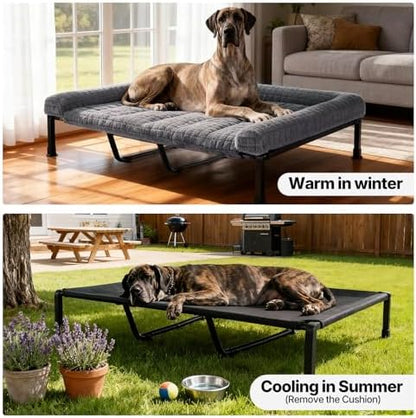 Veehoo Elevated Dog Bed with Fluffy Plush Bolster Cushion, Dog Couch Bed