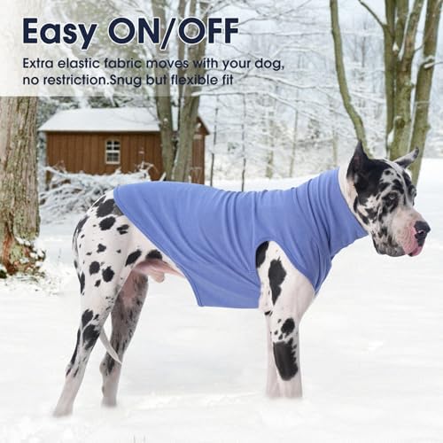 IECOii XXL Dog Sweater - Stretch Fleece Vest with Turtleneck, Blue,XX-Large