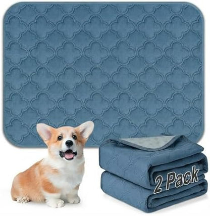 FunFurry Washable Pee Pads for Dogs - 2 Pack Reusable Pee Pads，Waterproof Puppy Pads，Pet Training Pads，Super Absorbent with Dog Paw Shape Non-Slip Backing (Blue, 18" X 24" - 2 Pack)