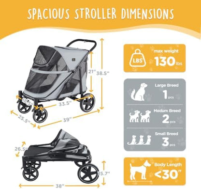 CANINE CANYON All-Terrain Pet Stroller for Large & Medium Dogs