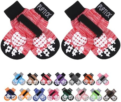 PUPTECK Anti-Slip Dog Socks with Double Sides Grips for Small Medium Large Dogs Hardwood Floors Prevents Licking, Dog Shoes for Hot Pavement Traction Control Paw Protector for Senior Dogs