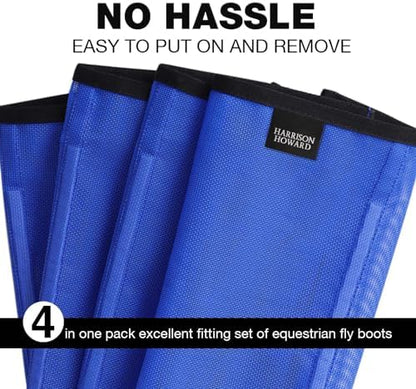Harrison Howard Loose-Fitting Horse Fly Leggings Breathable, Tear-Resistant Fine Mesh Leg Guards Stay-on Comfortable Fly Boots (Set of 4) Blue Pony