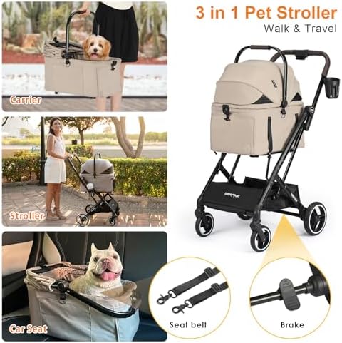 X2 Pet Stroller, Dog Cat Stroller for Small Pets with Detachable Carrier