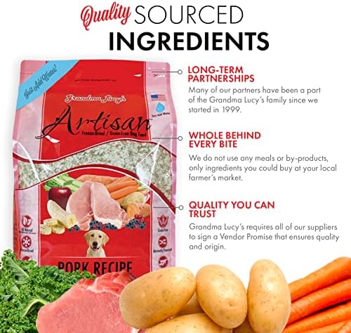Grandma Lucy's Artisan Dog Food, Grain Free and Freeze-Dried - Artisan Pork, 3Lb Bag