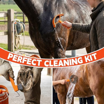 Horse Grooming Kit, 12-Piece Horse Brush Set with Storage Tote, Orange