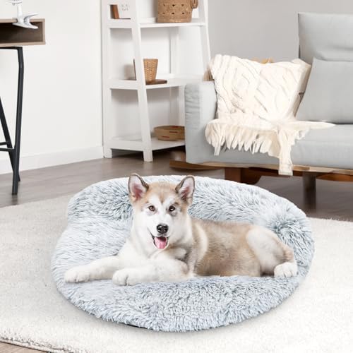 Round Cat Bed Washable, Ultra Soft Couch Bolster, 24 Inch, Grey