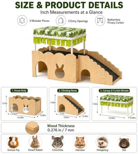 3-in-1 Guinea Pig Hideout Bottomless with Ramp Wood Guinea Pig Accessories
