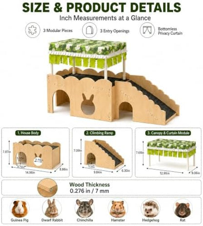 3-in-1 Guinea Pig Hideout Bottomless with Ramp Wood Guinea Pig Accessories