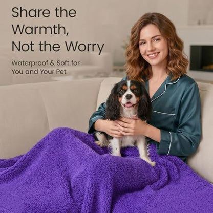 Waterproof Purple Dog Blanket for Couches Beds Covers Reversible Calming Pet Blankets for Large Dogs Puppy Cats Leakproof Sofa Couch Washable Cover Cat Fluffy Fleece Pet Cover for Warm-XL-85x57in