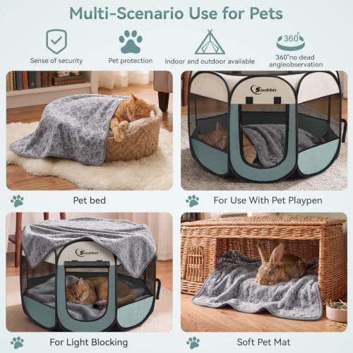 Sieidihit Dog Cat Playpen Tent Crate Cage with Blanket, Small Grey