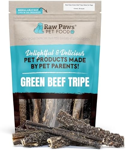 Raw Paws Green Beef Tripe Sticks for Dogs, 6-Inch (10-Count) - Dehydrated