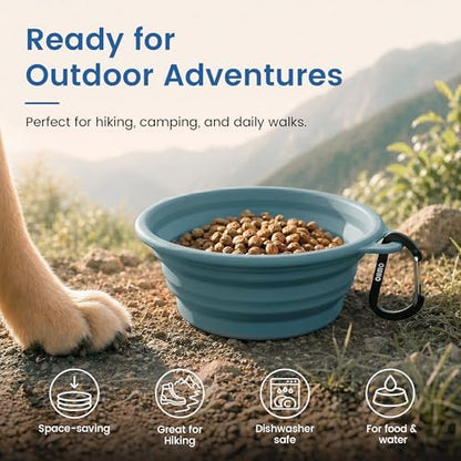 OHMO Collapsible Dog Bowls for Pet Travel, 12oz, 2pcs, Dark&Light Blue