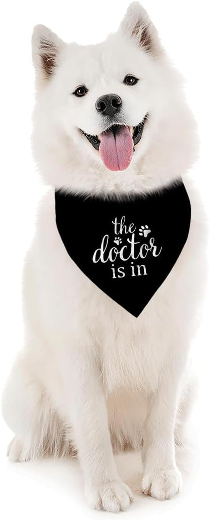 The Dogtor is in Dog Bandana, Therapy Scarf, Black Pet Dog Scarf Accessories, Pet Dogs Triangle Muffler, Pets Muffler for Small Medium, Pets Lovers Gift, Comfort Dogs, Emotional Support Bandana