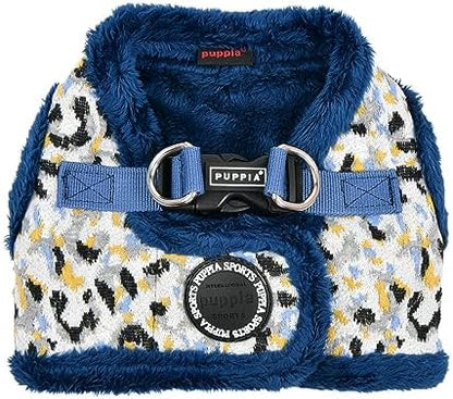 Puppia Huxley Vest Dog Harness Step-in Warm Winter Leopard Pattern for Small and Medium Dog, Blue, Large
