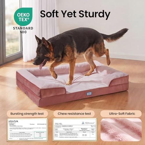 OhGeni Orthopedic Extra Large Dog Bed Couch, Memory Foam, 44-inch (Pink)