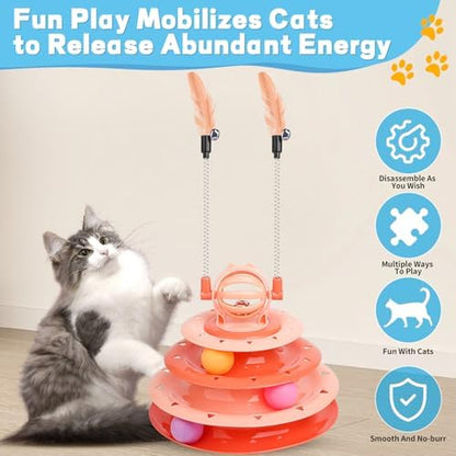 Goosheep Cat Toy Interactive Pet Plaything for Indoor Kitten Interactive Kitty Puzzle Ball with 2 Cat-Tease (Orange)