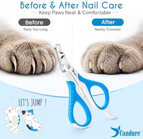 Candure Cat Nail Clipper Stainless Steel Cat Claw Trimmers for Rabbits, Guinea Pigs, Birds, Puppies, Kittens and Small Animals Pet Nail Clipper for Professional and Home Use 4" White & Blue