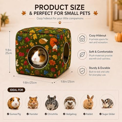 Guinea Pig Hideout House with Removable Cushion, Washable Small Animal Cube Bed, Cozy Bunny Hideaway for Guinea Pigs, Chinchillas, Hedgehogs, Hamsters & Dwarf Rabbits