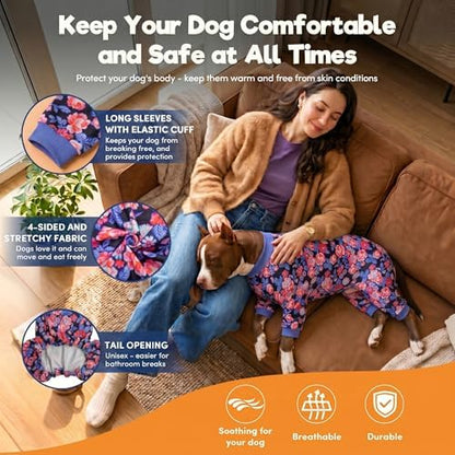 LovinPet Large Dog Pjs, Navy and Hot Pink Rose Garden Print, L
