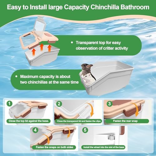 Large Chinchilla Sand Bath Container Kit Plastic Chinchillas Dust Bath House with Sand Cup and Sand Shovel Hamster Shower Room for Hedgehog Guinea Pig Squirrel and Other Small Animals（Pink）