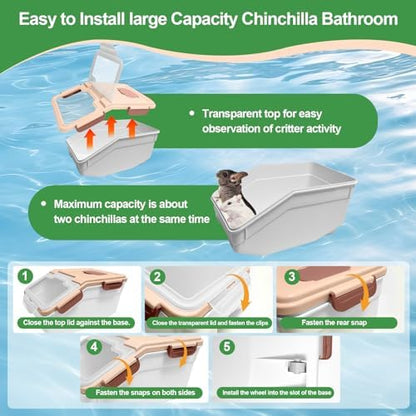 Large Chinchilla Sand Bath Container Kit Plastic Chinchillas Dust Bath House with Sand Cup and Sand Shovel Hamster Shower Room for Hedgehog Guinea Pig Squirrel and Other Small Animals（Pink）