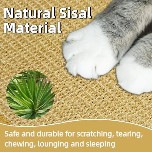 DYAUS Bunny Scratch Pad, Natural Sisal Rabbit Scratching Mat for Claws and Teeth Care, Indoor Bunny Chew Toys Bunny Bed for Biting Sleeping Nesting (1PC, 16x12in)