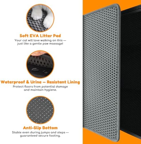 Cat Litter Mat 24"x16",Double Layer EVA Litterbox Mat Dark Gray