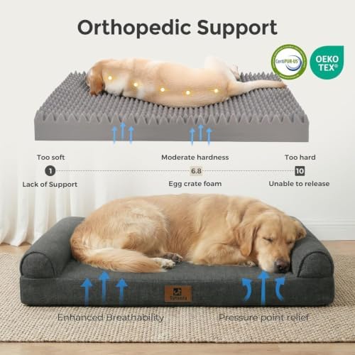 Sytopia 42 Inch Indestructible Dog Beds for Large Dogs, Chew Proof Orthopedic Egg Crate Foam Pet Bed with Washable Removable Cover and Anti-Slip Bottom, Black