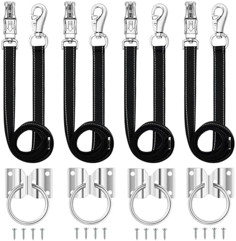 4 Pack Heavy-Duty Cross Ties for Horse - Adjustable Nylon Cross Ties with Panic Snap and Bull Snap (56.5"-98.4"), All-in-One Set with 4 Pack Tie Rings & 16 Matching Screws. (4 Pack)