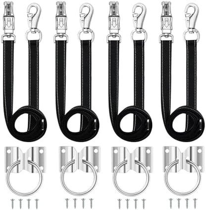 4 Pack Heavy-Duty Cross Ties for Horse - Adjustable Nylon Cross Ties with Panic Snap and Bull Snap (56.5"-98.4"), All-in-One Set with 4 Pack Tie Rings & 16 Matching Screws. (4 Pack)