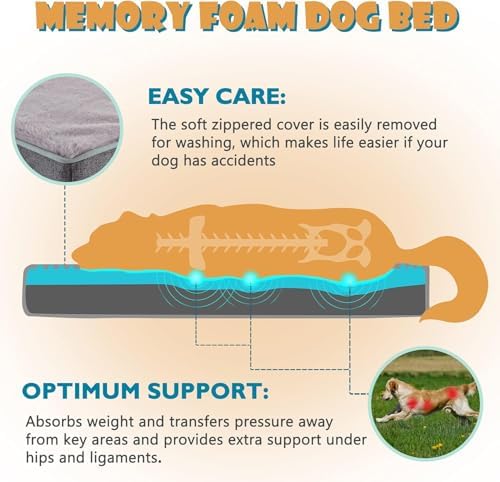 WATANIYA PET Cooling Dog Beds for Large Dogs, Washable Orthopedic Dog Bed for Crate with Joint Relief Memory Foam, Waterproof Liner and Plush Cover (36’’x 27’’)