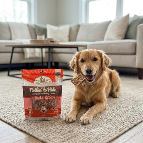 Fieldcrest Farms Nothin to Hide Flip Chips Dog Chews - Natural Rawhide Alternative Treats for Dogs, Collagen Based Snack for Moderate Chewers Up to 35lbs, Granola Flavor