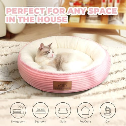 Zerbuger 23in Pink Round Dog Bed Sofa for Dogs Cats, Machine Washable