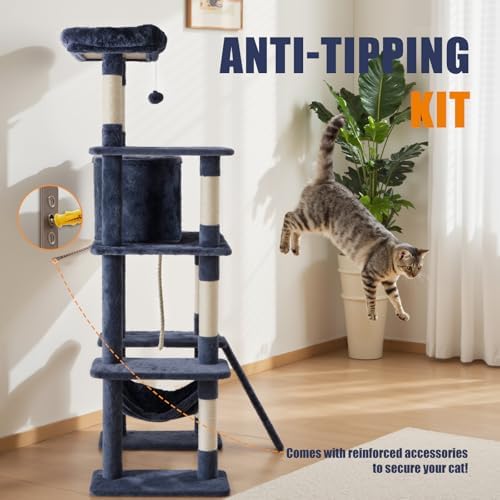 DUMOS Large 63in Cat Tree Tower with Scratching Posts, Indoor Cats Use
