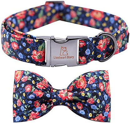 Lionheart glory Premium Floral Dog Collars, Bowtie Dog Collar, Adjustable Heavy Duty Dog Collar with Bow for Medium Dogs