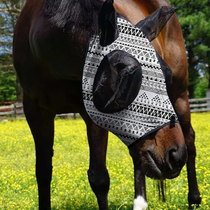 Harrison Howard Super Comfort Stretchy Fly Mask Large Eye Space with UV Protection Soft on Skin with Breathability Doodle Aztec M Cob