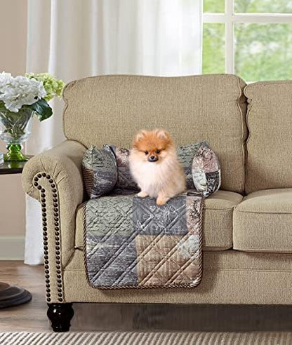 Brilliant Sunshine Latte Grey Paris & Toile Dog Sofa Slipcover, Small