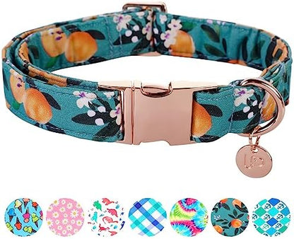 Peach Summer Cotton Dog Collar with Metal Buckle Gift Collar for Small Medium Large Girls or Boys Dogs Cute Durable Comfortable Pet Collars