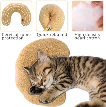 Andiker Pillows for Cats, U Shape Soft Fluffy Kitten Pillow to Lay On Cat Bed Pillow Ultra Soft Pet Pillow for Cat Fluffy Cats Pillows for Indoor Cats and Puppies to Improve Sleep Quality (Yellow)